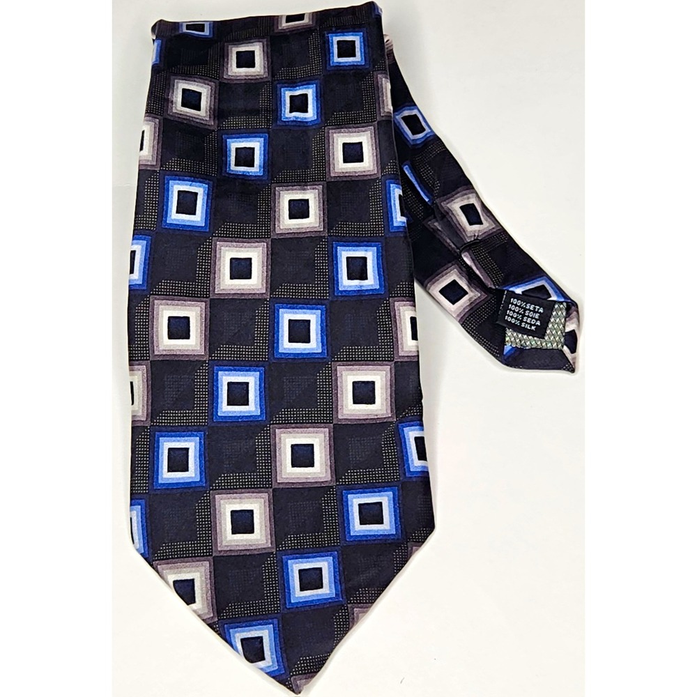Croft & Barrow 100% Silk Men's Tie Black Blue Gray White Geometric Woven - 65"